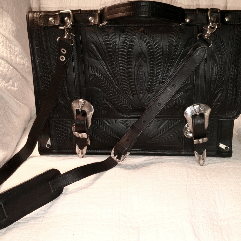Ropin West Duel Buckle Briefcase in Black